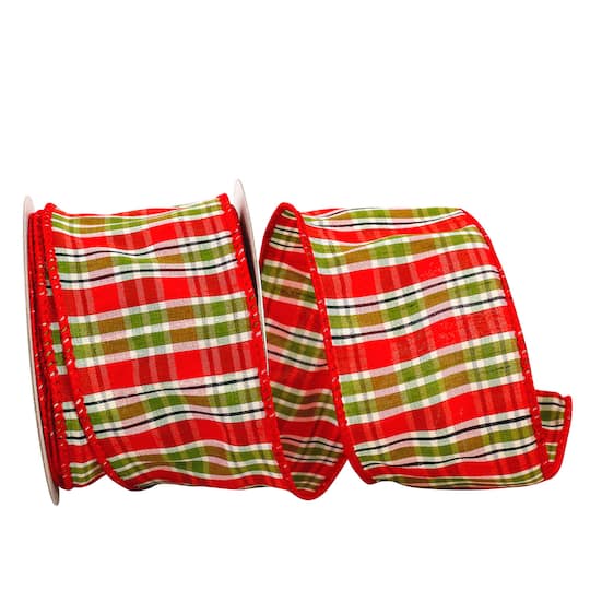 JAM Paper 2.5" x 10yd. Wired Edge Plaid Ribbon